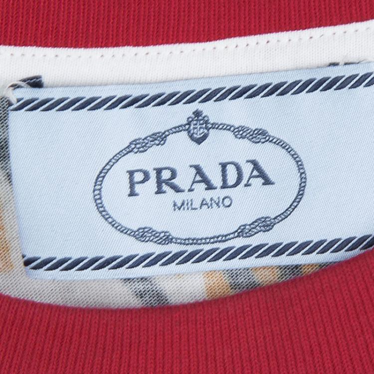 Pre Owned Prada Multicolor Printed Jersey Contrast Rib Trim Detail T-Shirt M