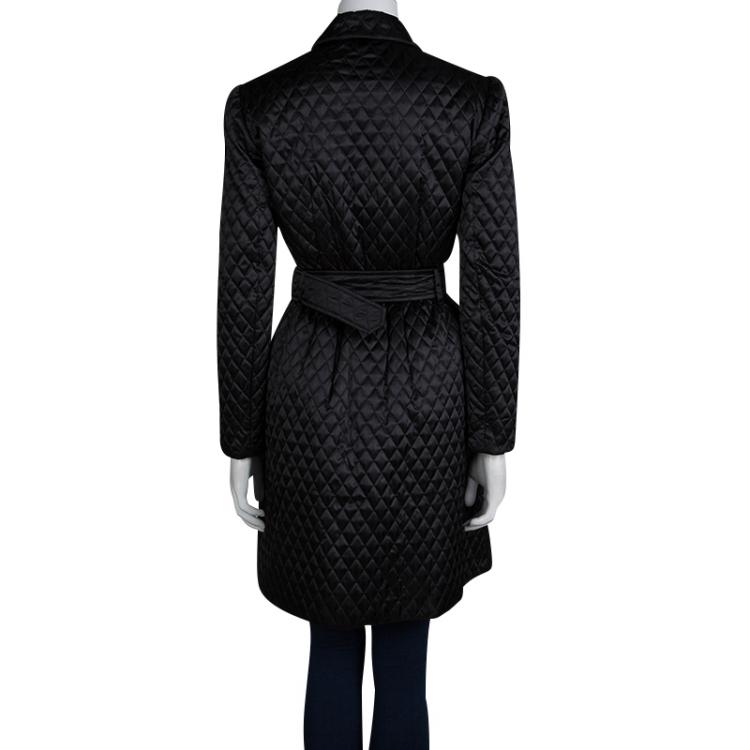 Pre Owned Prada Black Quilted Nylon Belted Trench Coat S