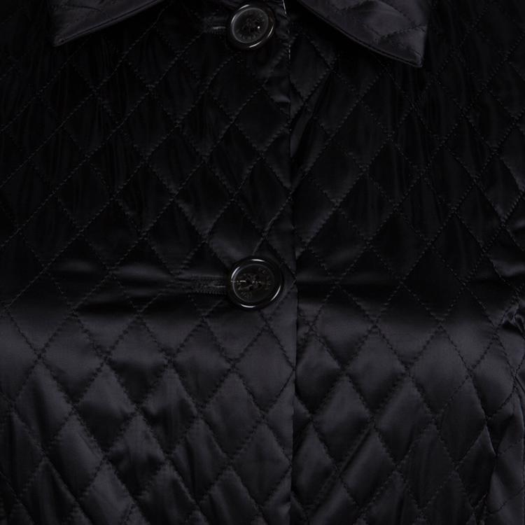 Pre Owned Prada Black Quilted Nylon Belted Trench Coat S