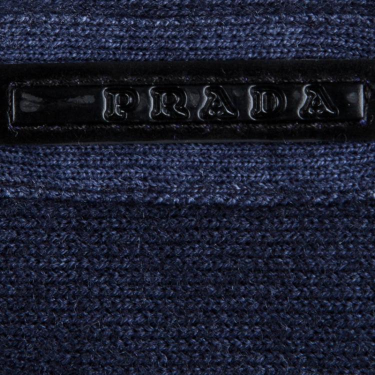 Pre Owned Prada Dark Blue Knit Long Sleeve Cropped Cardigan M