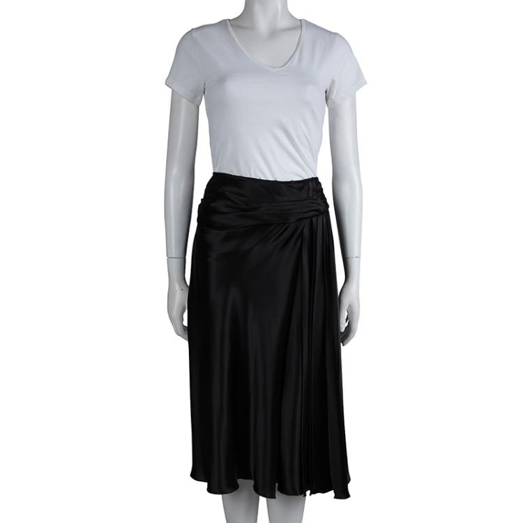 Pre Owned Prada Black Semi Pleated A-Line Skirt M 