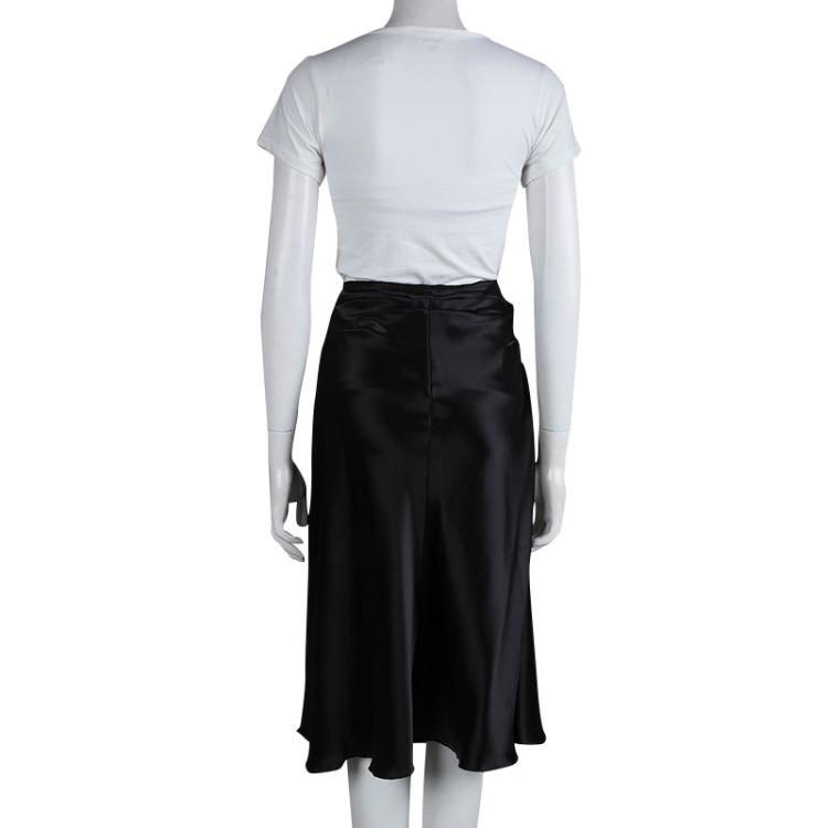 Pre Owned Prada Black Semi Pleated A-Line Skirt M 