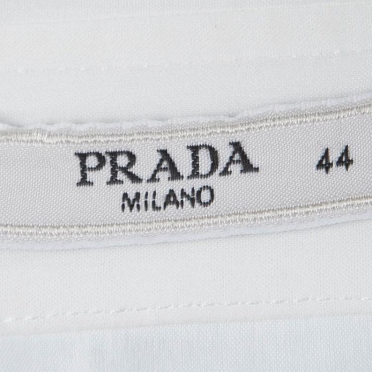 Pre Owned Prada White Lace Ruffle Detail Long Sleeve Button Front Shirt M