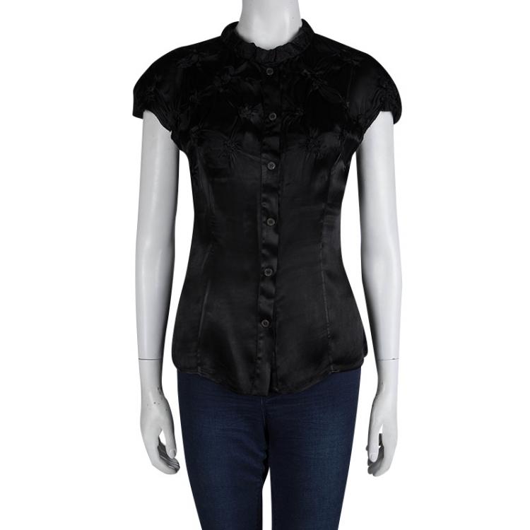 Pre Owned Prada Black Knot Detail Button Down Top S