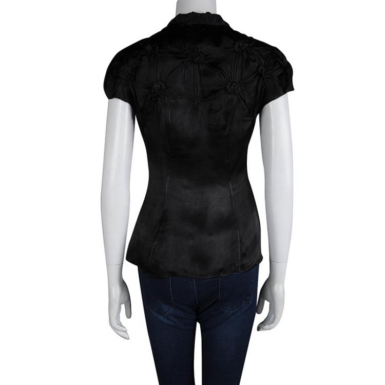 Pre Owned Prada Black Knot Detail Button Down Top S