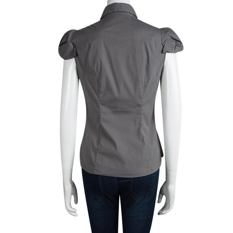 Pre Owned Prada Dark Grey Cap Sleeve Button Front Shirt M