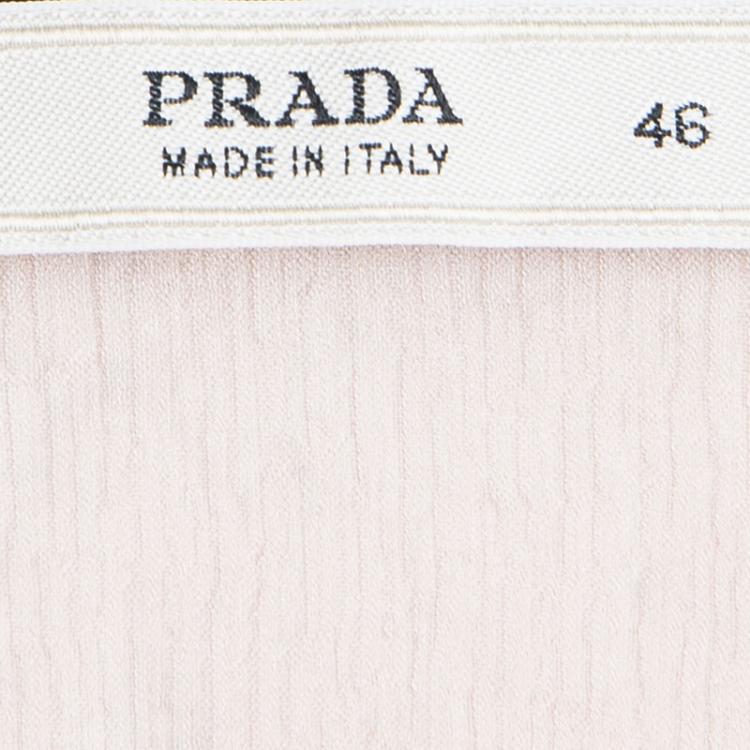 Pre Owned Prada Pink Crinkled Silk Feather Embellished Sleeveless Top L