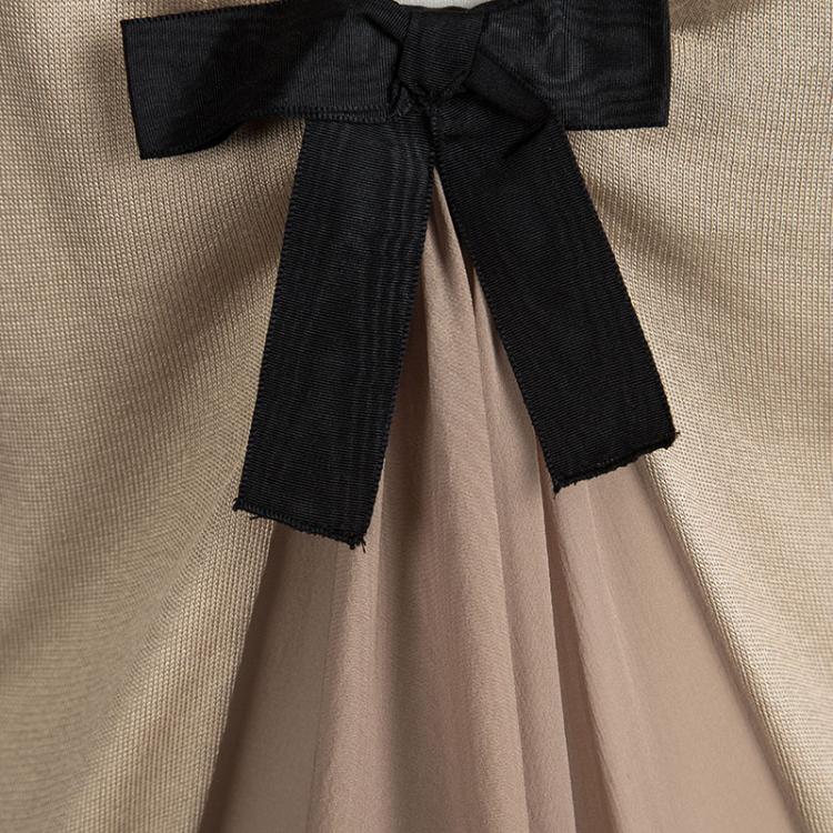 Pre Owned Prada Beige Silk Knit Pleated Front Bow Detail Top M