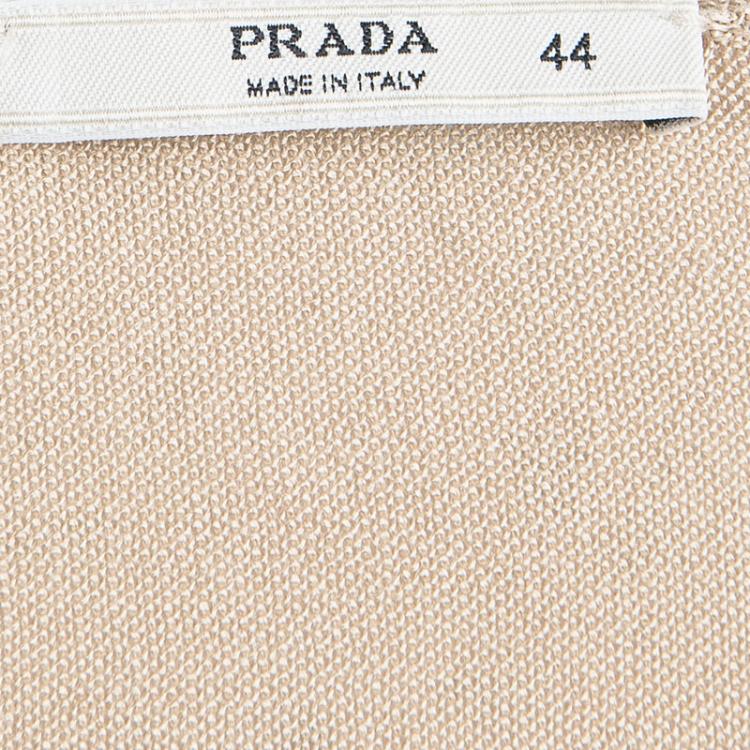 Pre Owned Prada Beige Silk Knit Pleated Front Bow Detail Top M