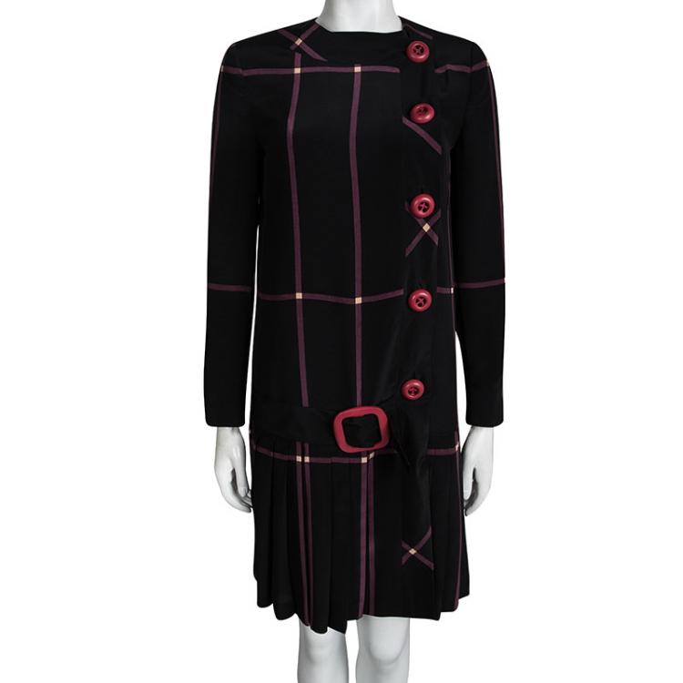 Pre Owned  Prada Black Silk Checkered Mondrian Shift Dress S