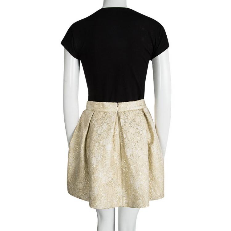 Pre Owned Prada Beige Floral Jacquard Pleated Mini Skirt M