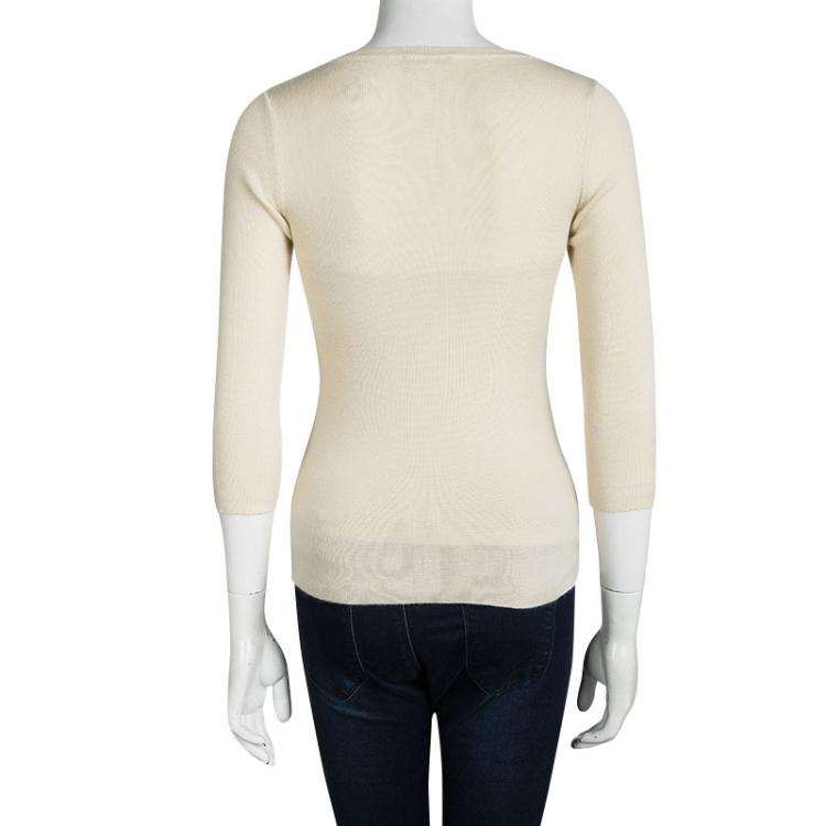 Pre Owned Prada Cream V-Neck Sweater M