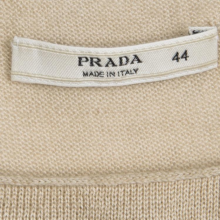 Pre Owned Prada Beige Knit Gathered Short Sleeve Top M