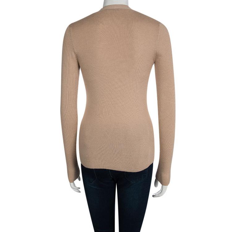 Pre Owned Prada Beige Knit Button Front Long Sleeve Cardigan M