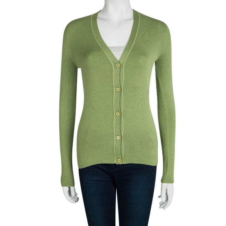 Pre Owned Prada Green Button Front Long Sleeve Cardigan M