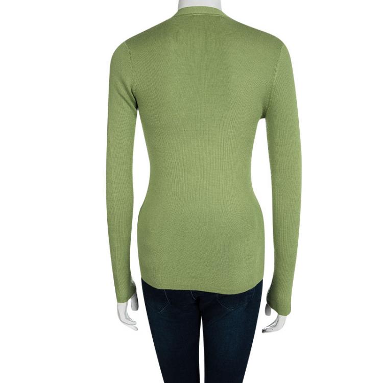 Pre Owned Prada Green Button Front Long Sleeve Cardigan M