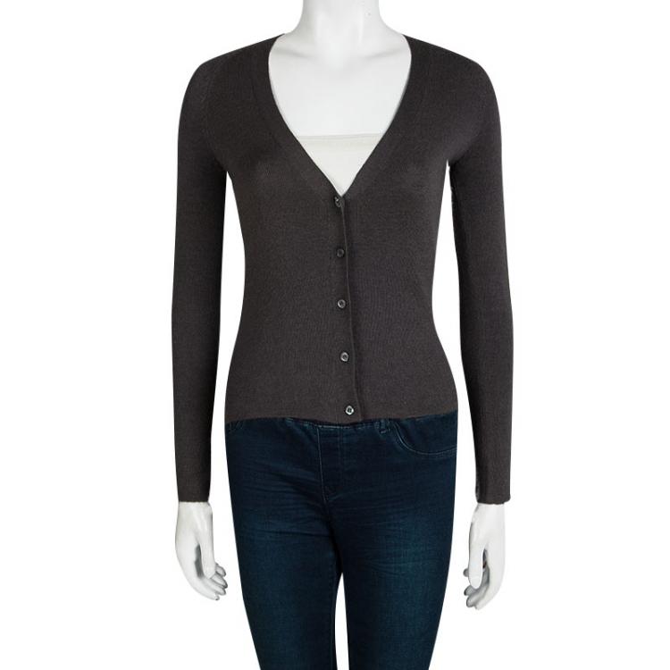 Pre Owned Prada Grey Knit Button Front Cashmere Cardigan S