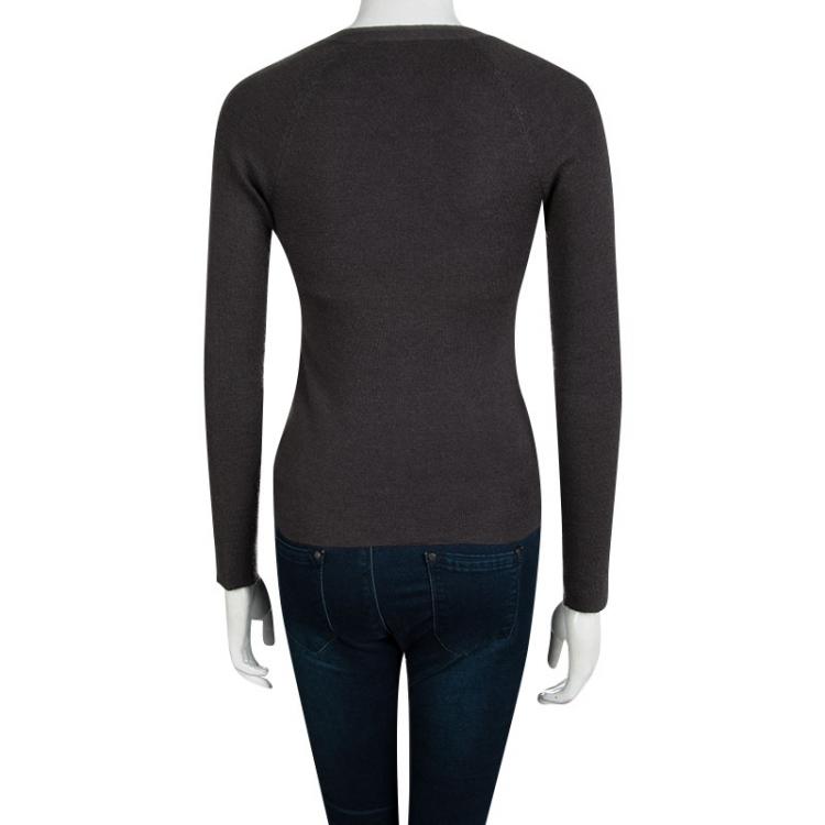 Pre Owned Prada Grey Knit Button Front Cashmere Cardigan S