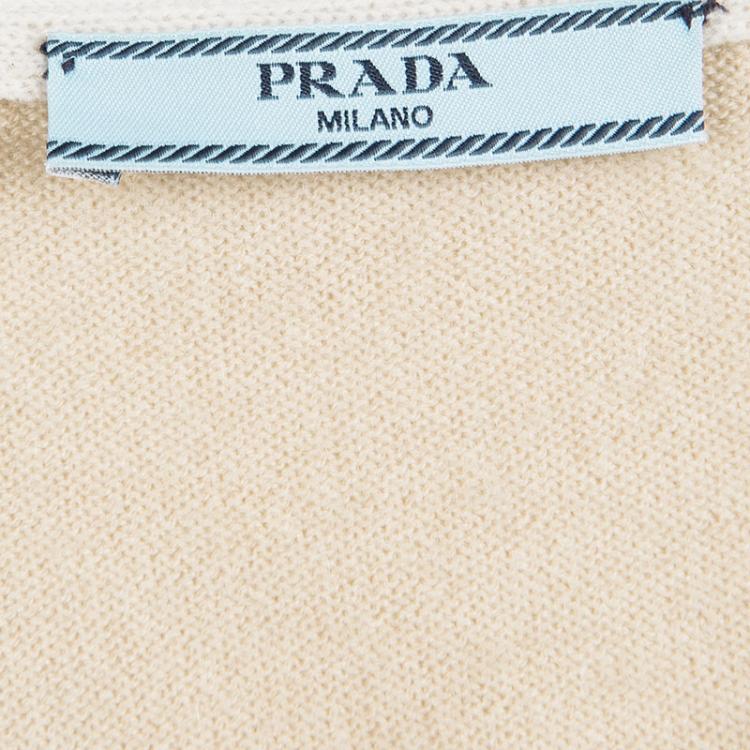 Pre Owned Prada Beige Contrast Piping Detail Long Sleeve Button Front Cardigan S