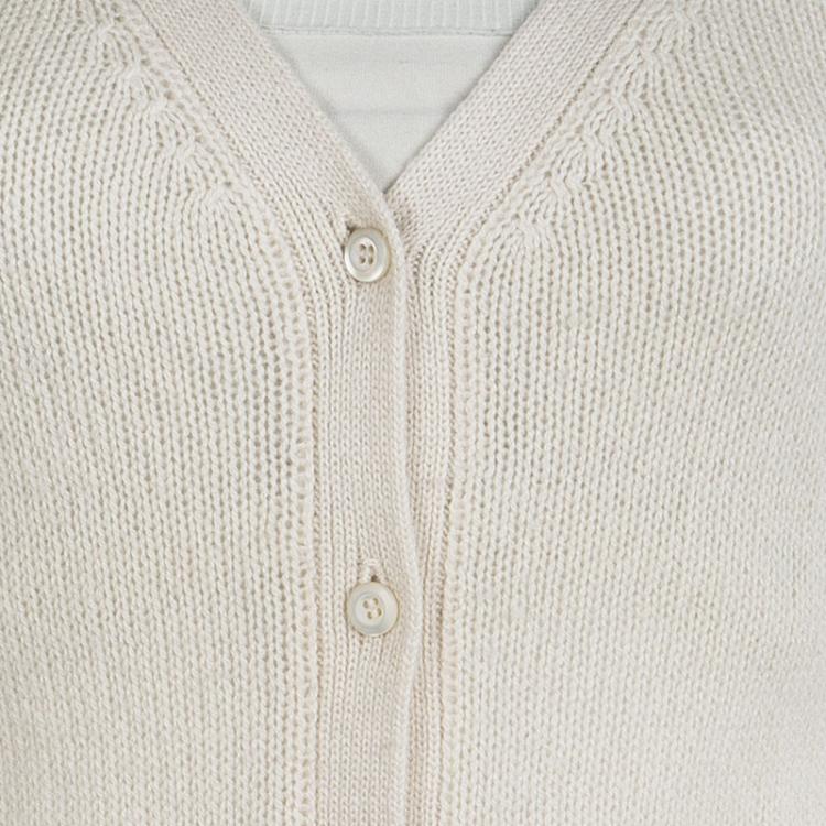 Pre Owned Prada Cream Knit Contrast Elbow Patch Detail Button Front Cardigan S