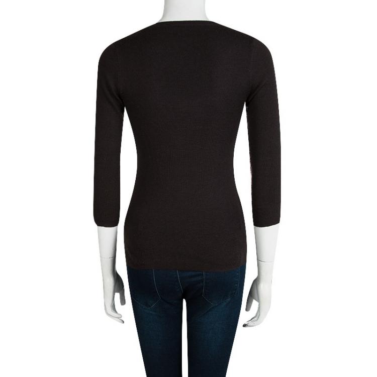 Pre Owned Prada Brown Knit V Neck Long Sleeve Sweater M