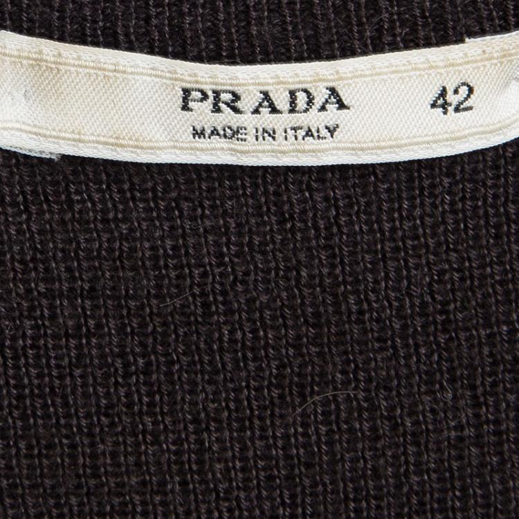 Pre Owned Prada Brown Knit V Neck Long Sleeve Sweater M