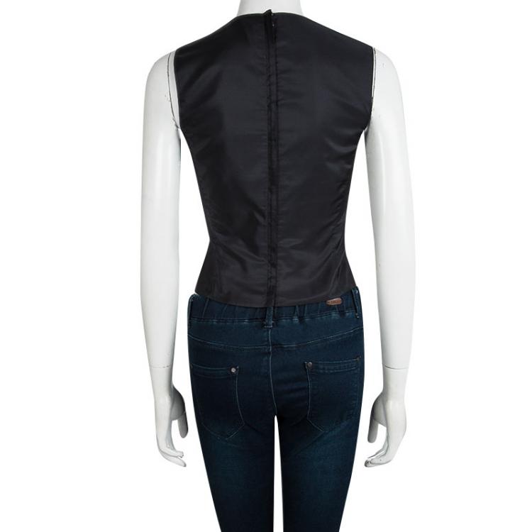 Pre Owned Prada Black Silk Sleeveless Cropped Top M