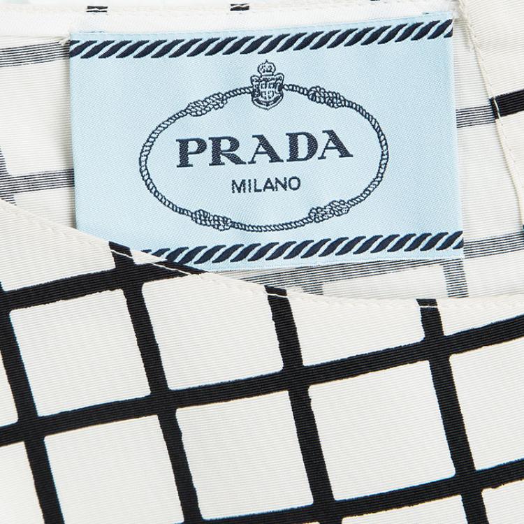 Pre Owned Prada Monochrome Checked Silk Belted Dress M