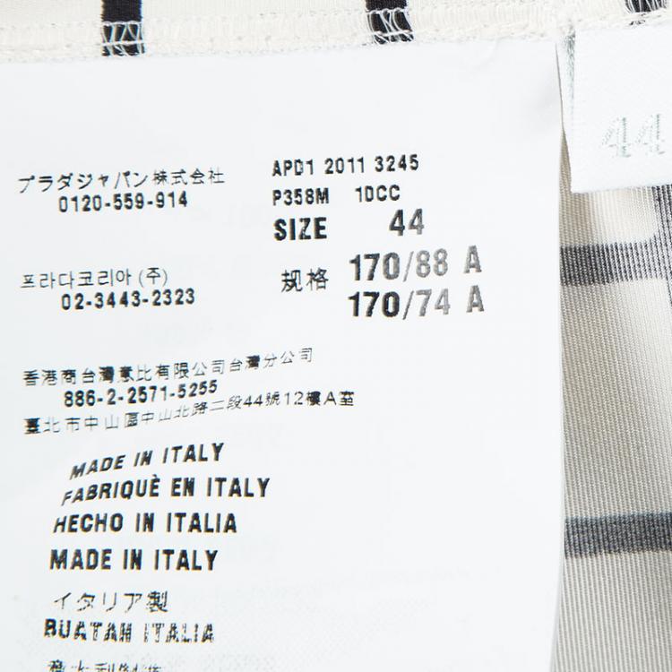 Pre Owned Prada Monochrome Checked Silk Belted Dress M