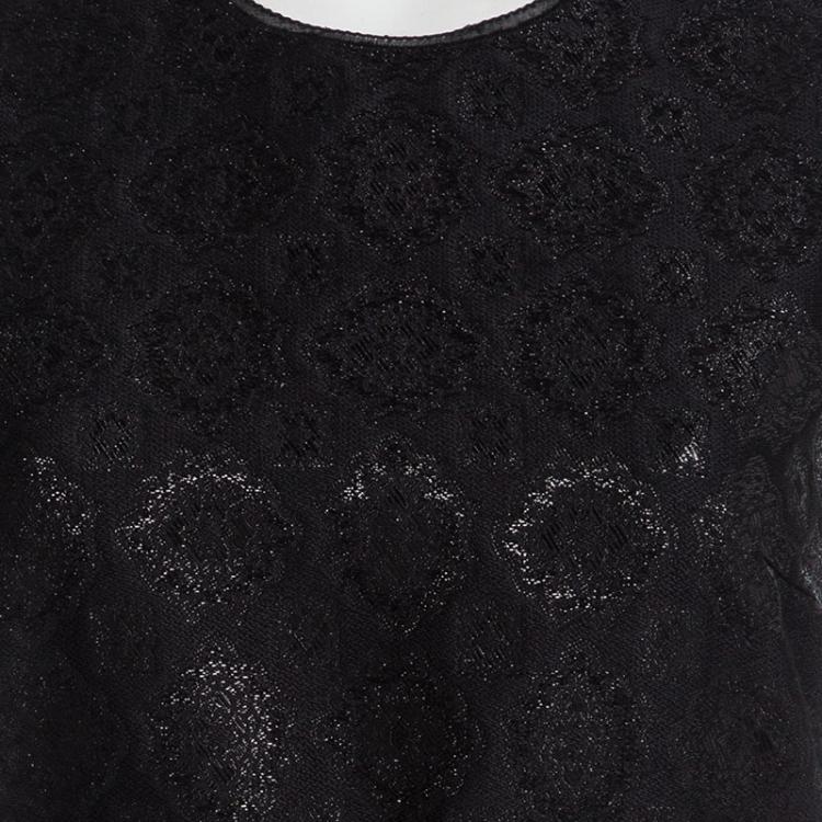 Pre Owned Prada Black Floral Lurex Jacquard Knit Belted Sleeveless Top S