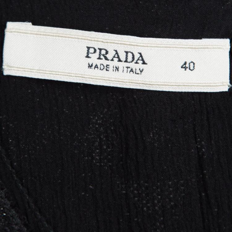 Pre Owned Prada Black Floral Lurex Jacquard Knit Belted Sleeveless Top S