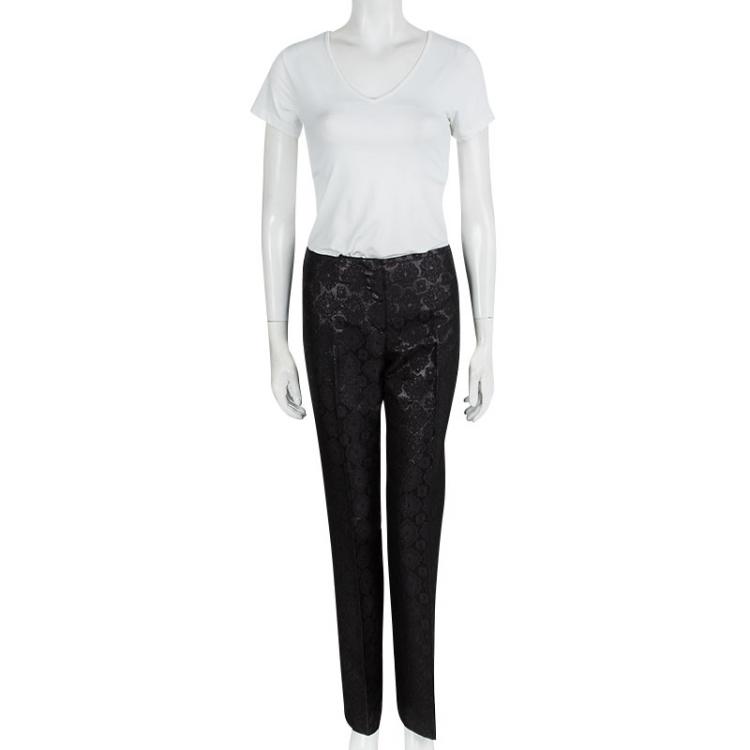 Pre Owned Prada Black Floral Lurex Jacquard Knit Trousres S