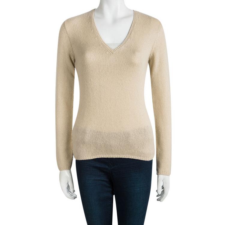 Pre Owned Prada Brown V-Neck Sweater S