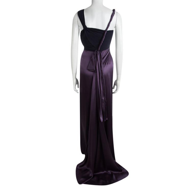 Pre Owned Prada Purple Silk Twist Strap Detail Draped A-Line Gown S