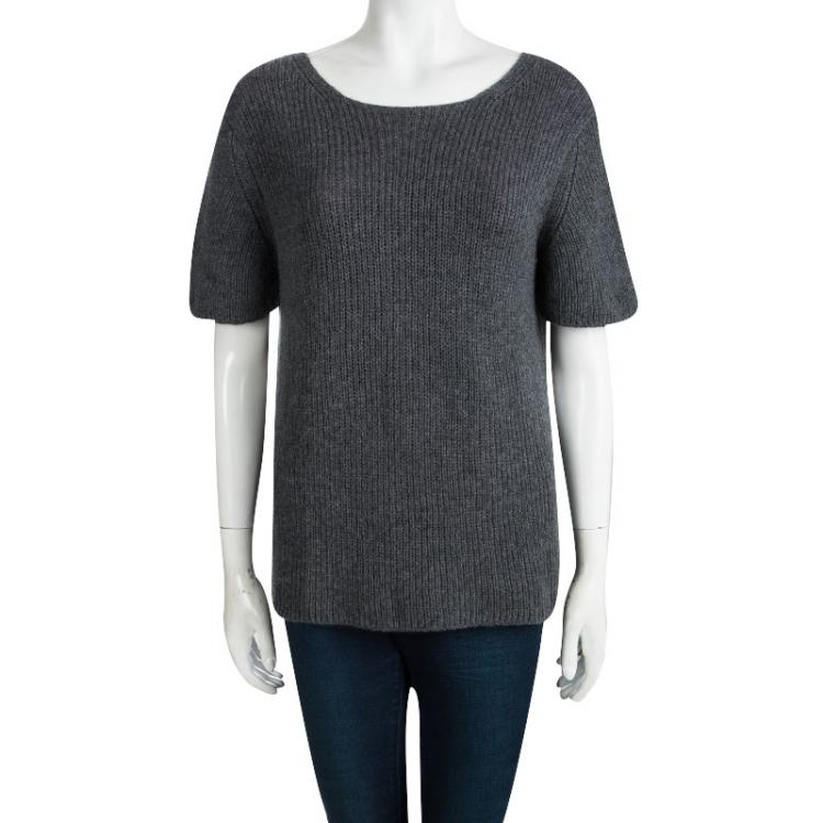 Pre Owned Prada Grey Cashmere Short Sleeve Sweater M