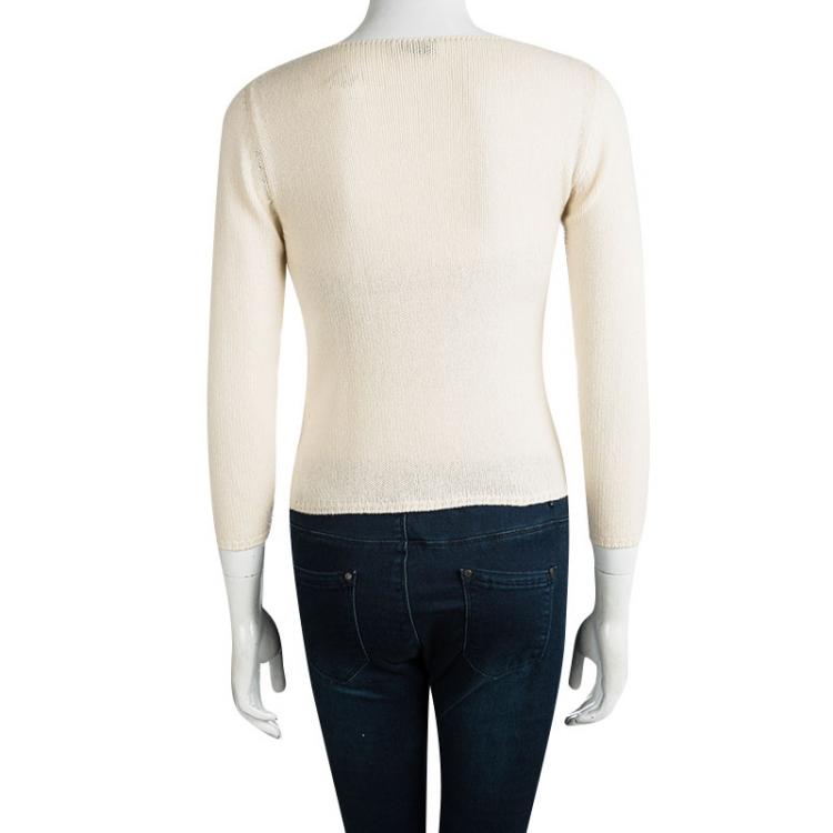 Pre Owned Prada Cream Contrast Bow Detail Sweater S