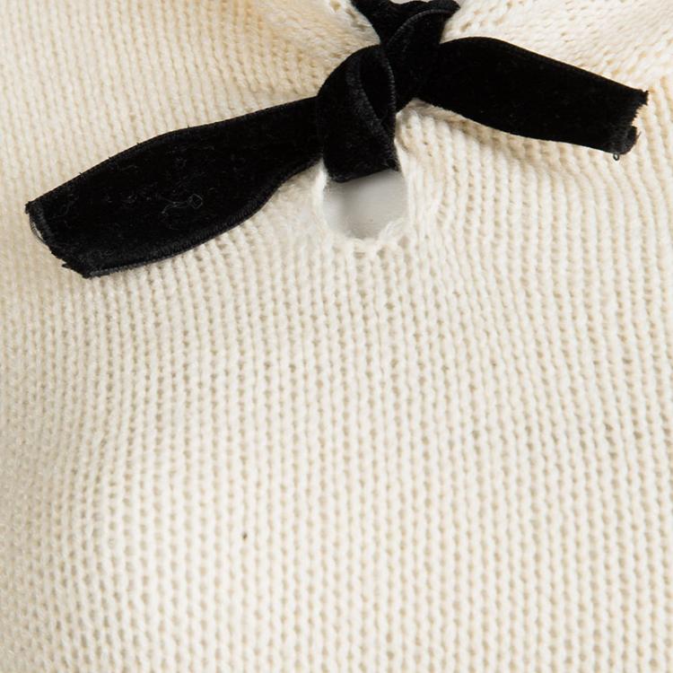 Pre Owned Prada Cream Contrast Bow Detail Sweater S