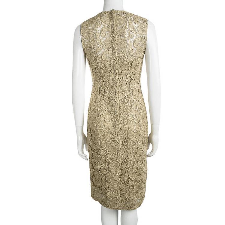 Pre Owned Prada Gold Lace Sleeveless Sheath Dress S