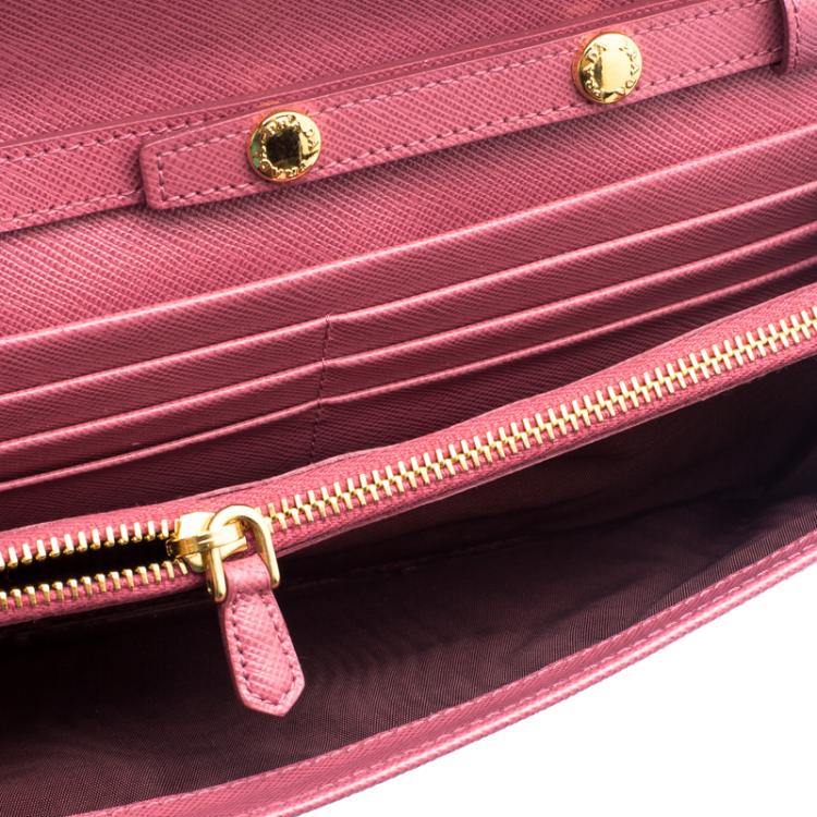 Pre Owned Prada Pink Saffiano Metal Leather Wallet on Chain