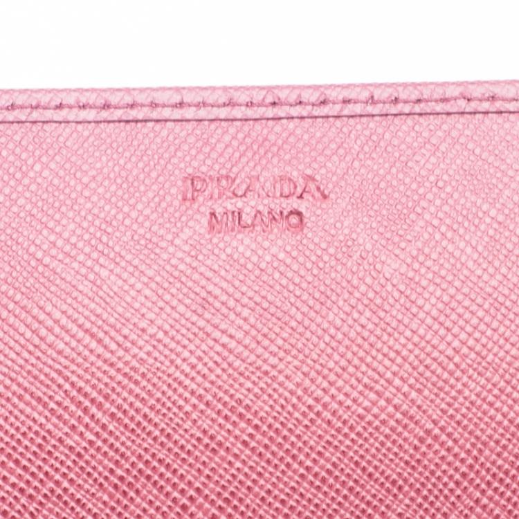 Pre Owned Prada Pink Saffiano Metal Leather Wallet on Chain