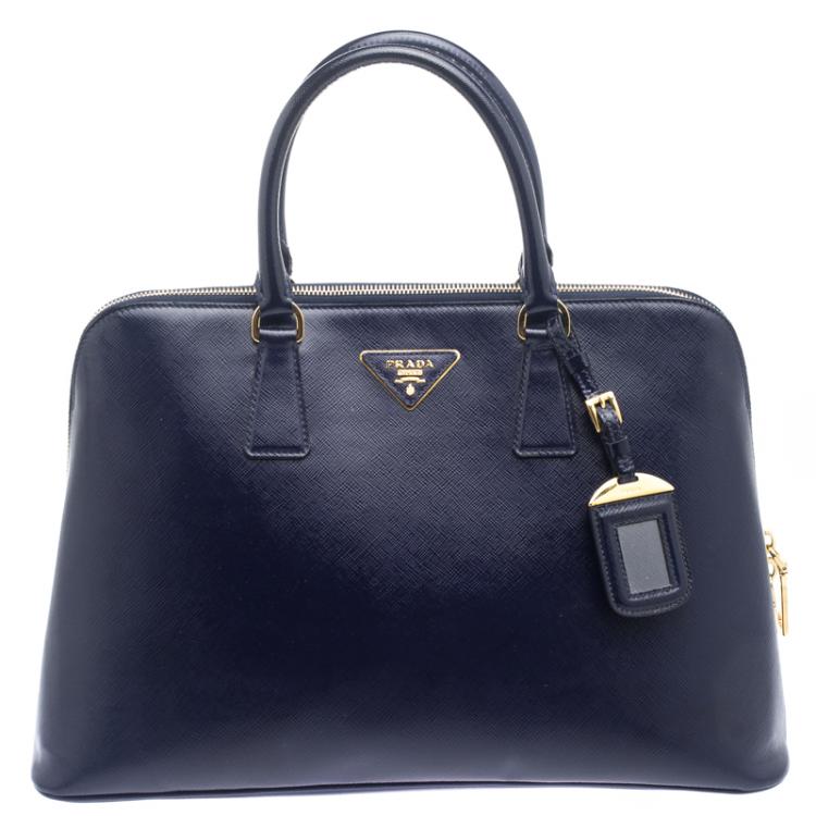 Pre Owned Prada Navy Blue Saffiano Metal Leather Promenade Tote