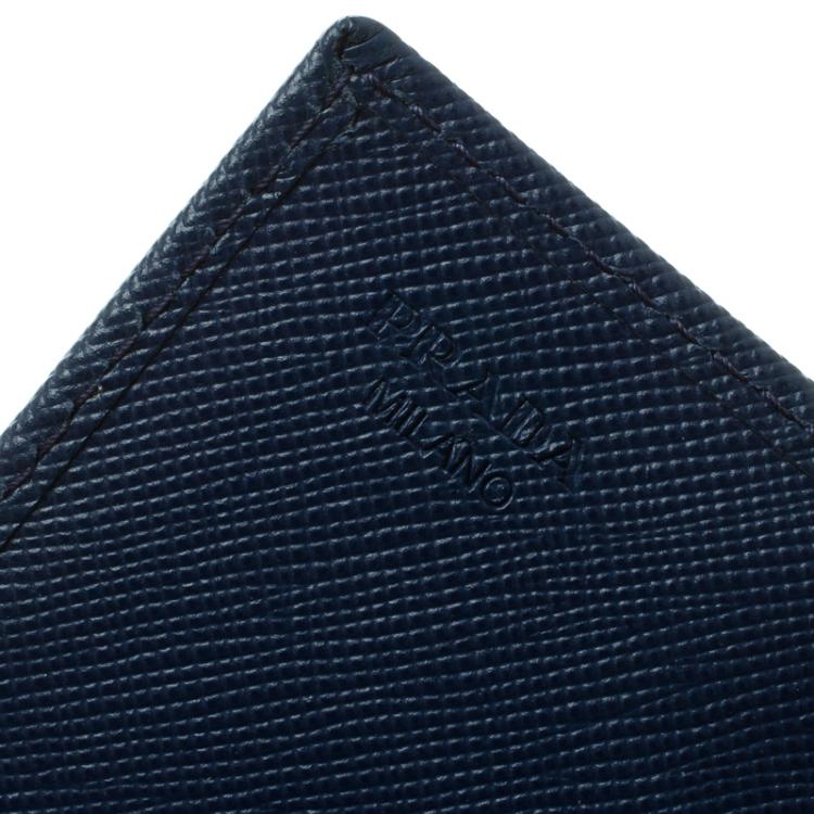 Pre Owned Prada Navy Blue Saffiano Metal Leather Business Card Holder 