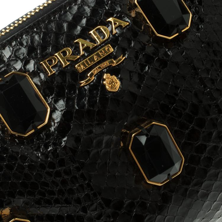 Pre Owned Prada Black Python Whips Pietre Clutch