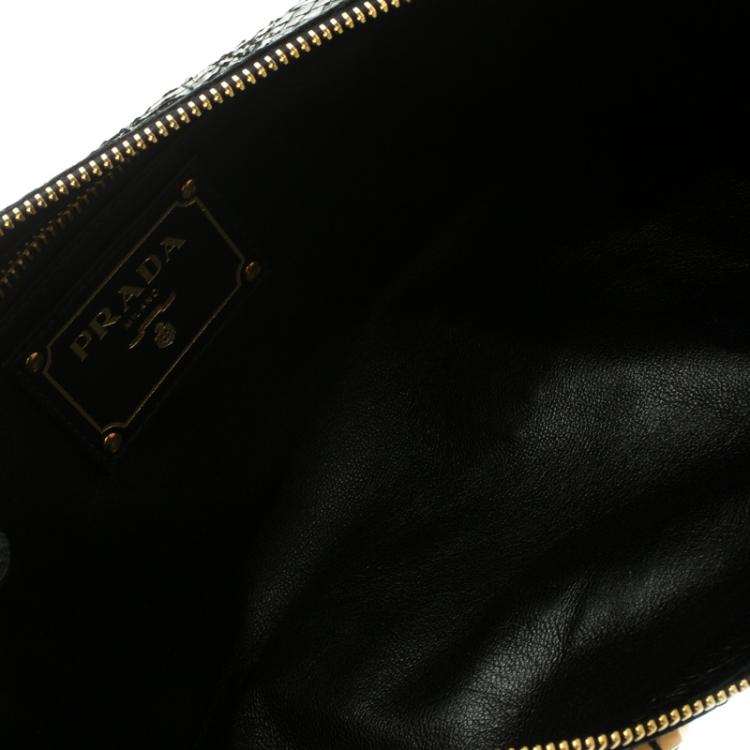 Pre Owned Prada Black Python Whips Pietre Clutch