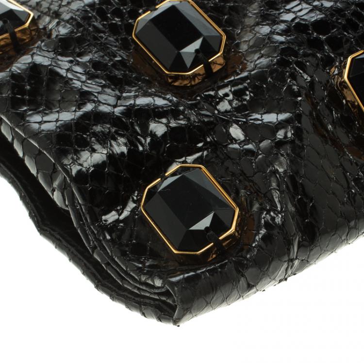 Pre Owned Prada Black Python Whips Pietre Clutch