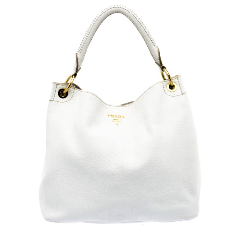 Prada White Vitello Daino Leather Hobo Prada | The Luxury Closet