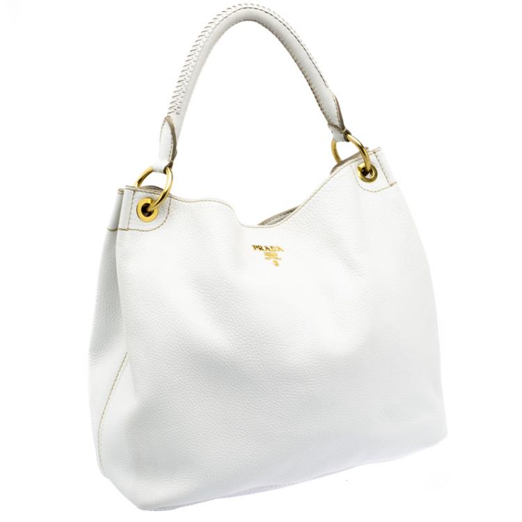 Pre Owned Prada White Vitello Daino Leather Hobo