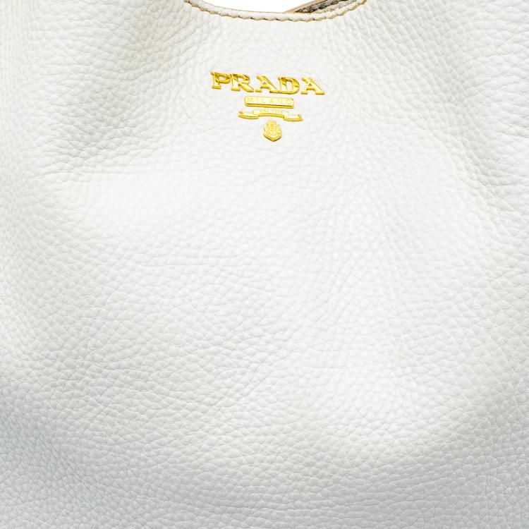 Pre Owned Prada White Vitello Daino Leather Hobo