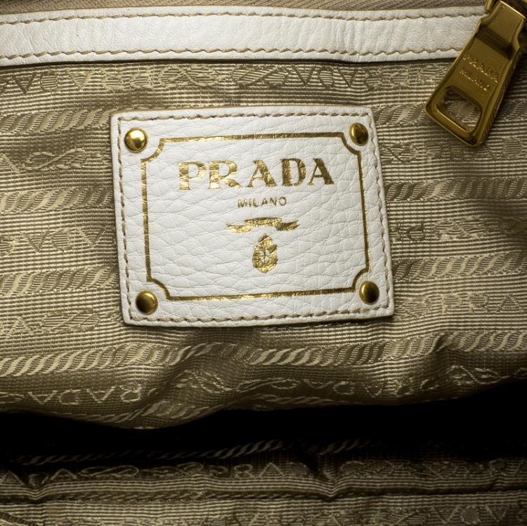 Pre Owned Prada White Vitello Daino Leather Hobo