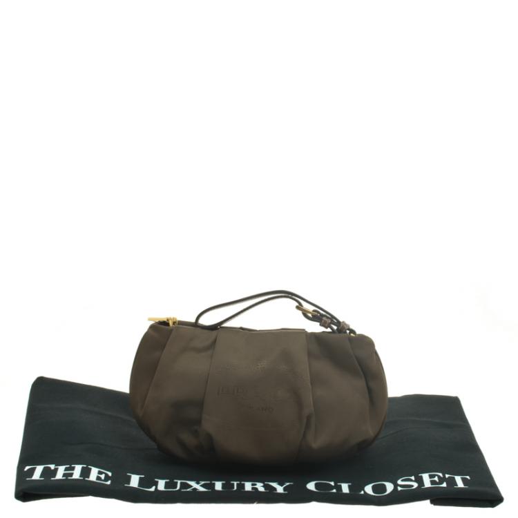 Pre Owned Prada Olive Green Nylon Wristlet Clutch